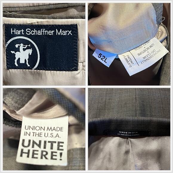 Hart Schaffner Marx Mens 52L 44x34 Taupe Gray Ice Blue Plaid Suit U.S.A. - Picture 16 of 16